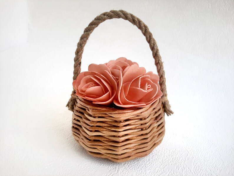 Small wicker basket with handle. Flower girl basket wicker. Etsy