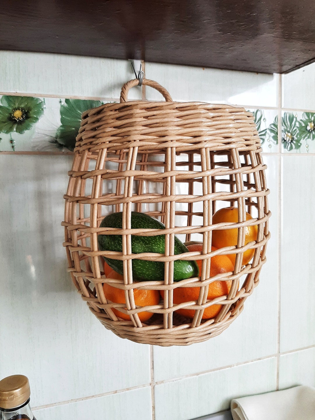 Hanging Wicker Basket Onion Storage Fruit Basket Kitchen Etsy