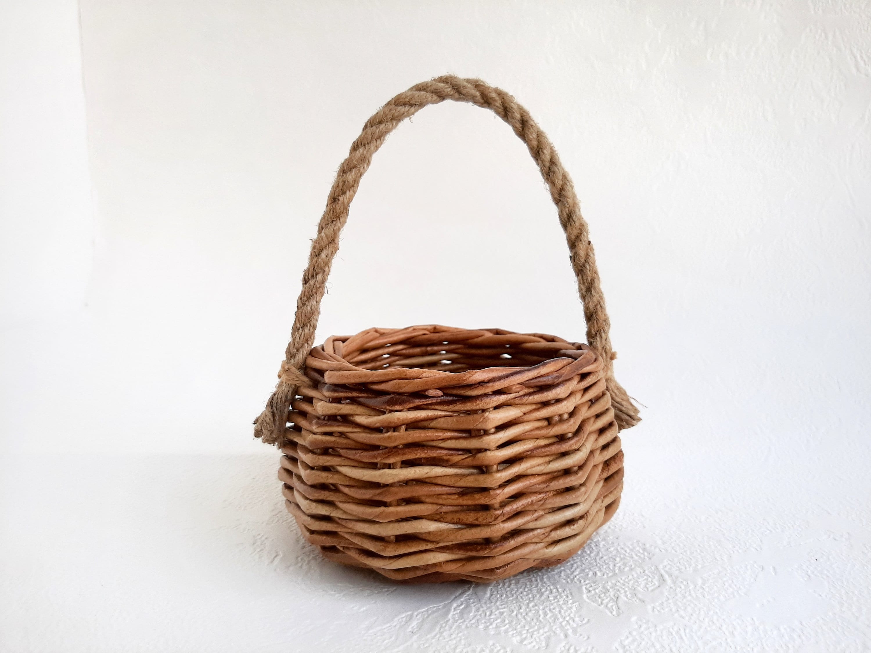 Small wicker basket with handle. Flower girl basket wicker. Etsy