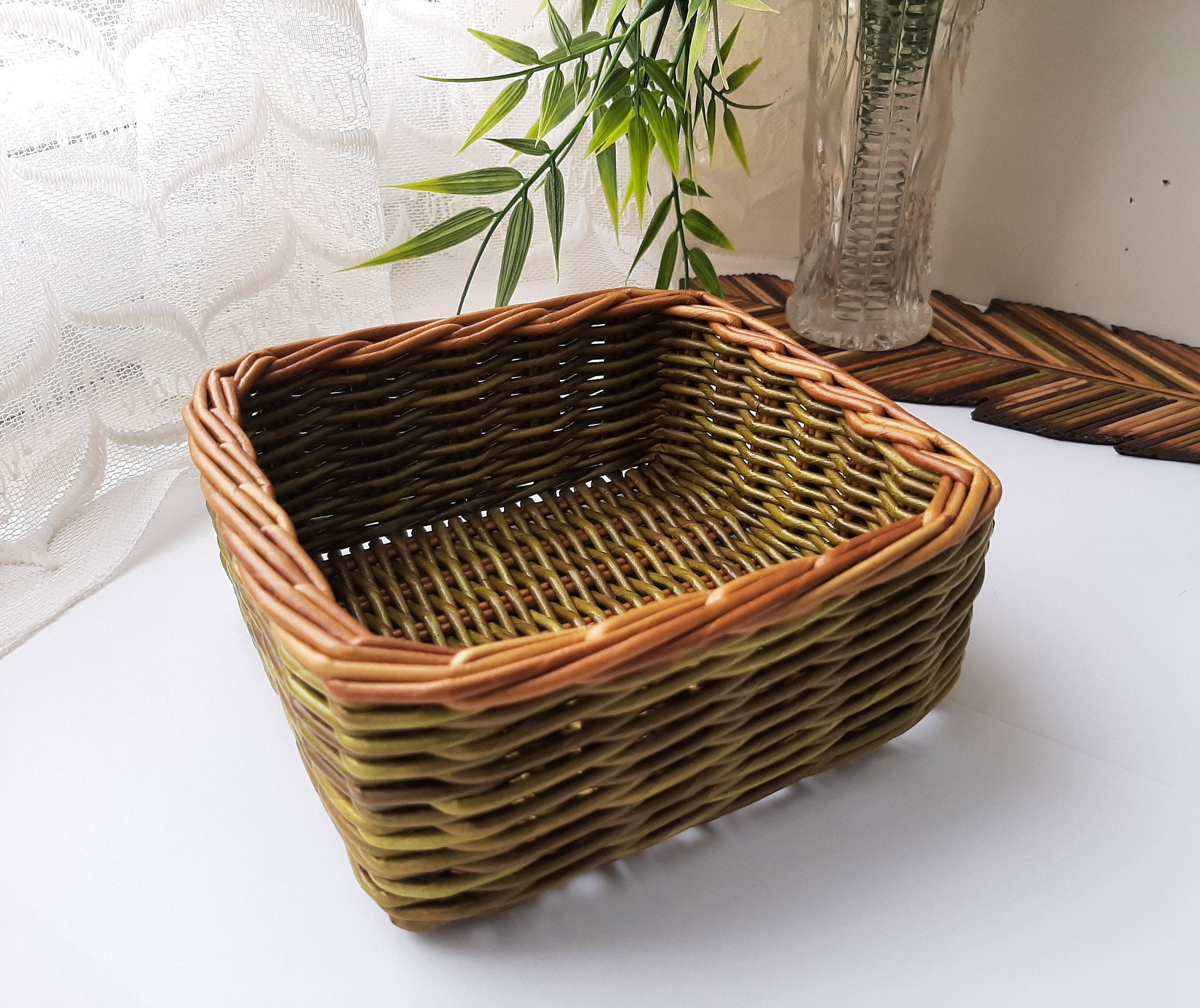 Napkin holder table. Small kitchen wicker basket storage. Etsy