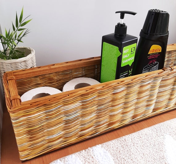 Woven Seagrass Farmhouse Kitchen Storage Organizer Basket Bin With Handles For Cabinets Pantry Bathroom Laundry Room