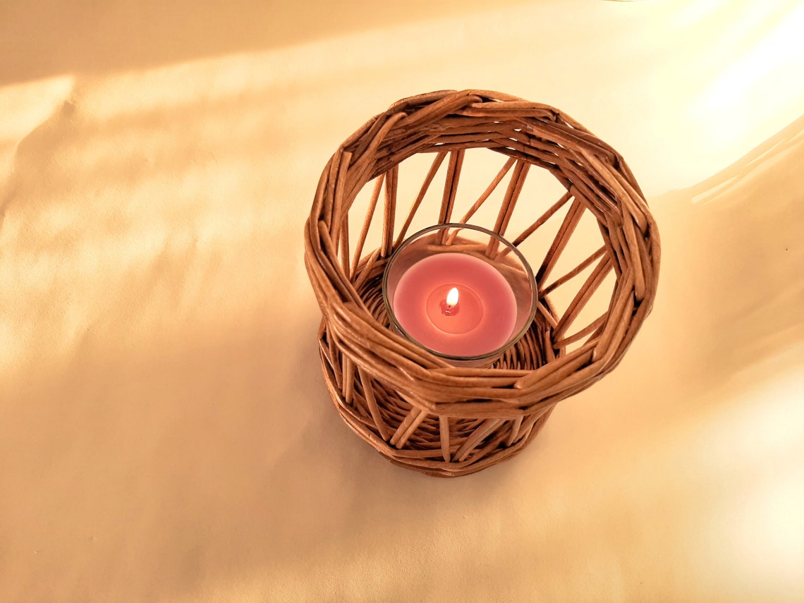 Wicker candle holder Wicker basket decor Wicker decoration Etsy