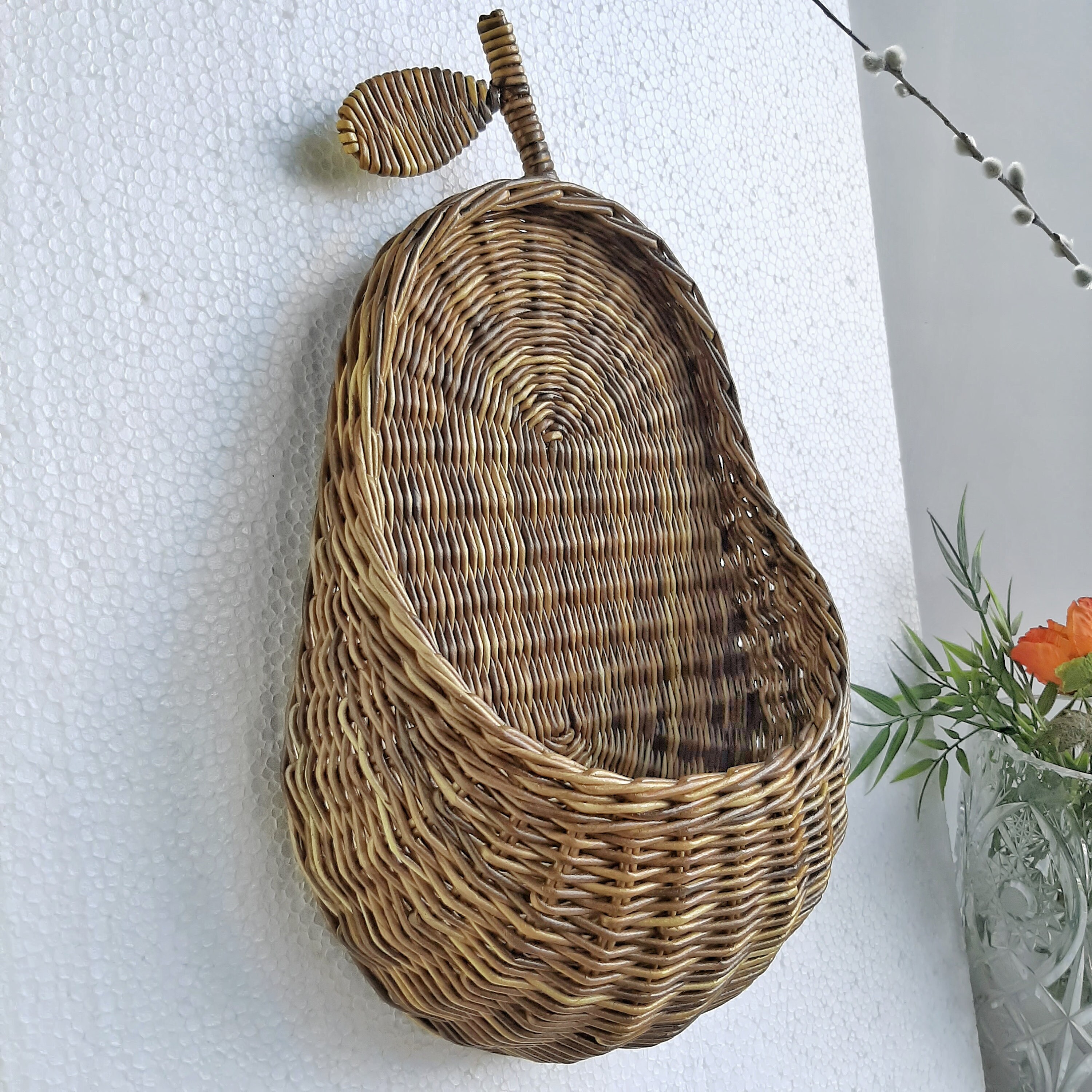 Pearshaped wicker wall basket. Hanging toy storage basket. Etsy