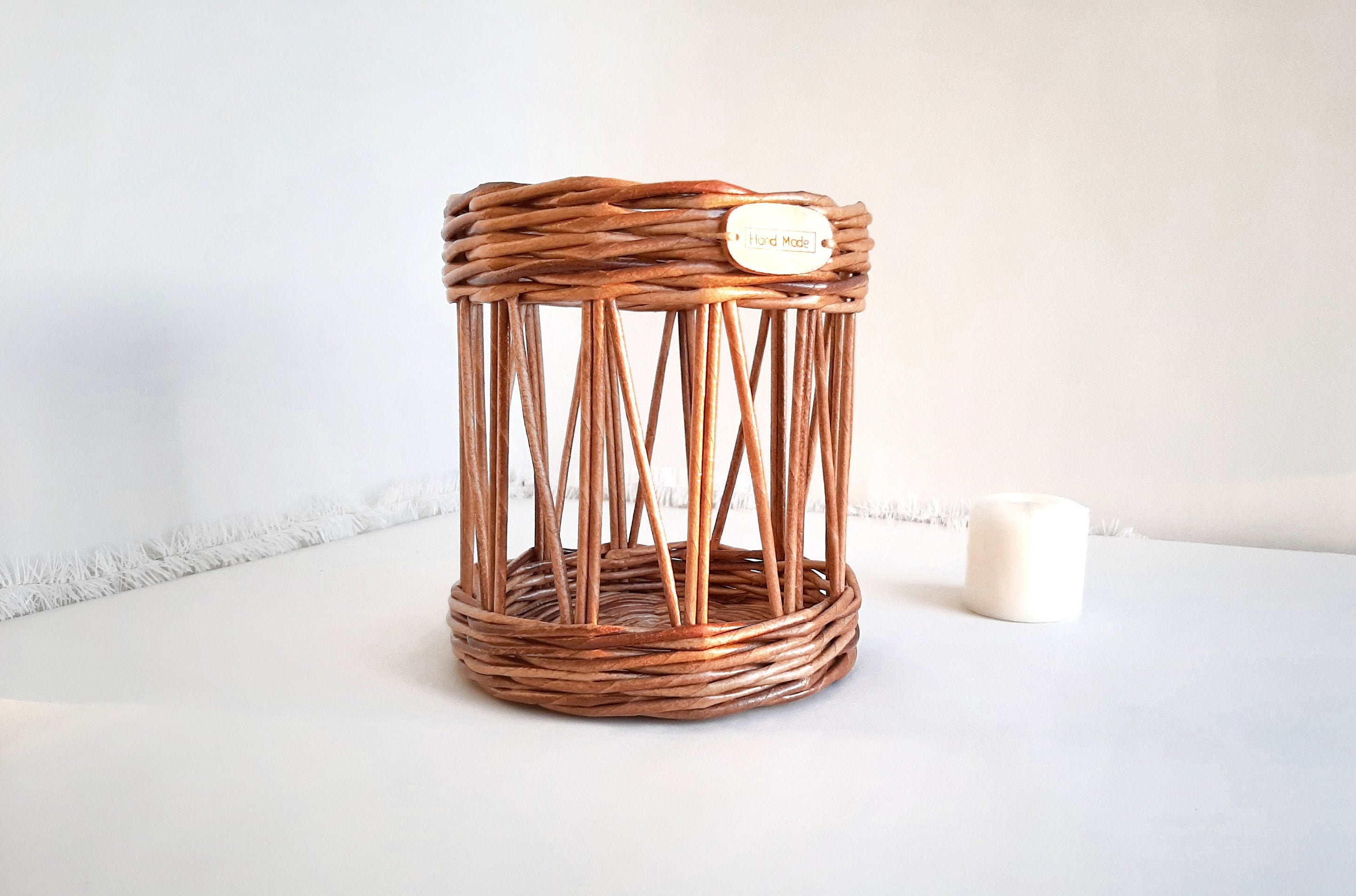 Wicker candle holder Wicker basket decor Wicker decoration Etsy