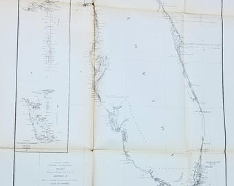 1861 Coast Survey Map of FLORIDA St. John's River Charolotte Harbor Indian River Appalachee Bay A.D. Bache Civil War Era Original Lithograph