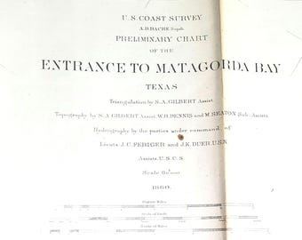 1860 US Coast Survey Chart, Entrance to Matagorda Bay Texas, Nautical Map Lavaca Bay