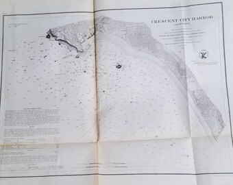 1859 Map: Crescent City Harbor, California, US Coast Guard Survey Map.  Authentic Nautical Chart.  Not a Reproduction. Original State.