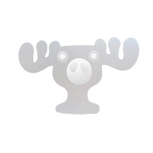 May include: A light gray moose-shaped decorative item with a rounded base and antlers. The moose has a white nose and eyes, and the overall design is simple and cartoonish. The item is likely made of felt or a similar material.