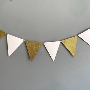 Glitter Gold and White Pennant Banner, Gold Glitter Bunting