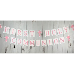 First Holy Communion Girl Banner, Light Blush Pink Religious