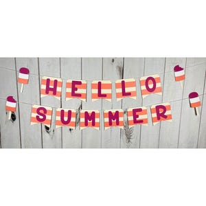 Hello Summer Banner - Hello Summer Popsicle Sign - Summer Party Decorations - Popsicle Banner - Bright Summer Banner - Backyard Summer Party