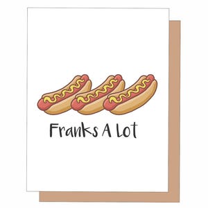 Franks A Lot, Biglietto di ringraziamento, Biglietto di auguri, Biglietto per il migliore amico, Biglietto di ringraziamento divertente, Grazie, Biglietto hot dog, Biglietto sarcastico