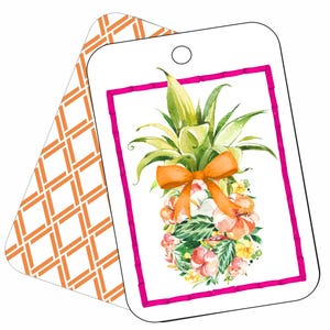 Tropical Pineapple Watercolor Gift Tags: Palm Beach Style