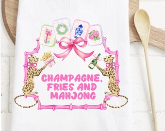 Mahjong Kitchen Towel: Champagne, Fries, and Mahjong