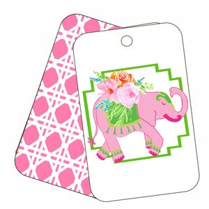 Floral Pink Elephant Gift Tags: Palm Beach Style, 12 Pack