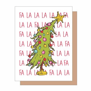 FA LA LA Grinch Baum, Weihnachtskarte, Weihnachtsgrußkarte, Karte für Ihn, Lustige Weihnachtskarte, Baum Karte, Trendige Weihnachtskarte, schiefer Baum