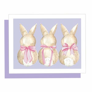 Dreierhase mit rosa Schleifen, Osterkarte, Osterhasenkarte, Rosa, Hase, A2 Karte, Lila Kraftpapierumschlag, Grußkarte, Baumwollschwanzhase