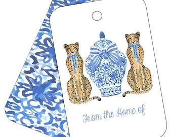 Chinoiserie Gepard Geschenkanhänger: Palm Beach Stil, Aquarell Design