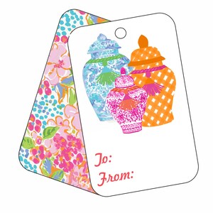 Chinoiserie Ginger Jar Gift Tags: Floral Watercolor, Palm Beach Style
