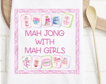 Mahjong Kitchen Towel: Mah Jong with Mah Girls