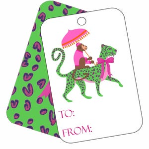 Green Cheetah Pink Monkey Gift Tags: Palm Beach Style, 12 Pack