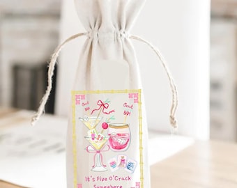 Mahjong Wine Bottle Gift Bag: It's Five O'Crack Somewhere