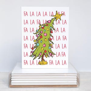 FA LA LA Grinch Tree, cartons de correspondance de Noël, 8 cartes avec enveloppes kraft, carte de Noël tendance, traditionnel, coffret, vacances