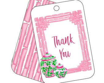 Pink Ginger Jar Aquarell Danke Geschenkanhänger - Set mit 12 Anhängern