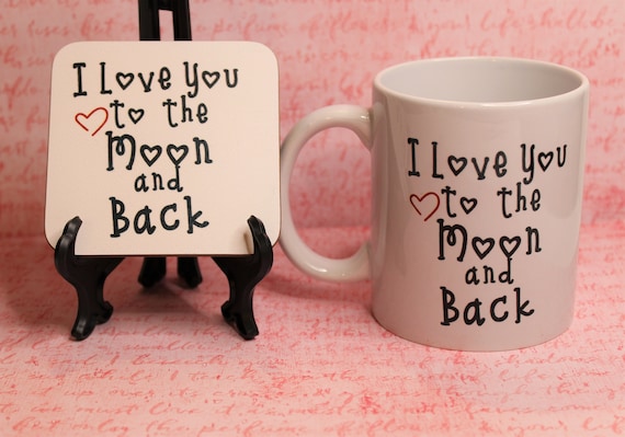 I Love You To The Moon & Back Gift Ceramic Mug & Wooden Coaster Set 