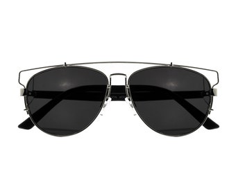 Retro Modern Round Cross Bar Mirrored Lens Sunglasses
