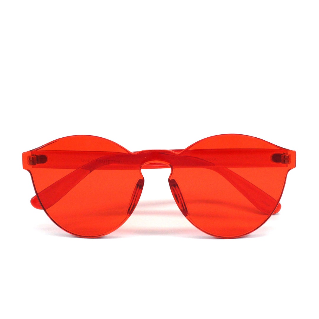 wearing sunglasses in red color