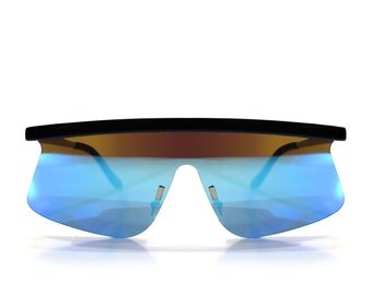 Retro Modern Blade Cut Shield Spectrum Color Mirror Lens Sunglasses