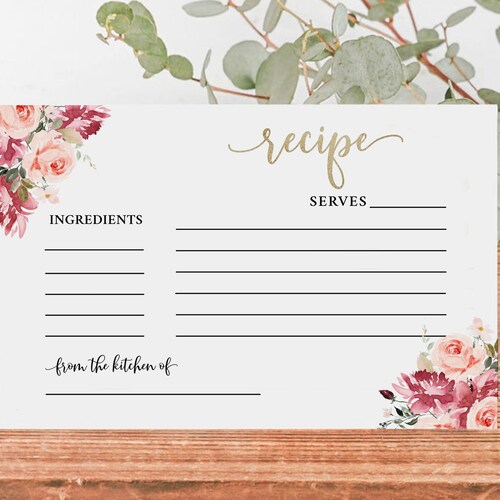Blush Bridal Shower Invitation Recipe Card Template | Etsy