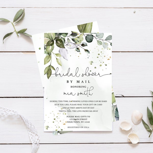 Bridal Shower By Mail Invitation • Greenery Shower by Mail Editable • Bridal Shower Printable • Instant Download GHB