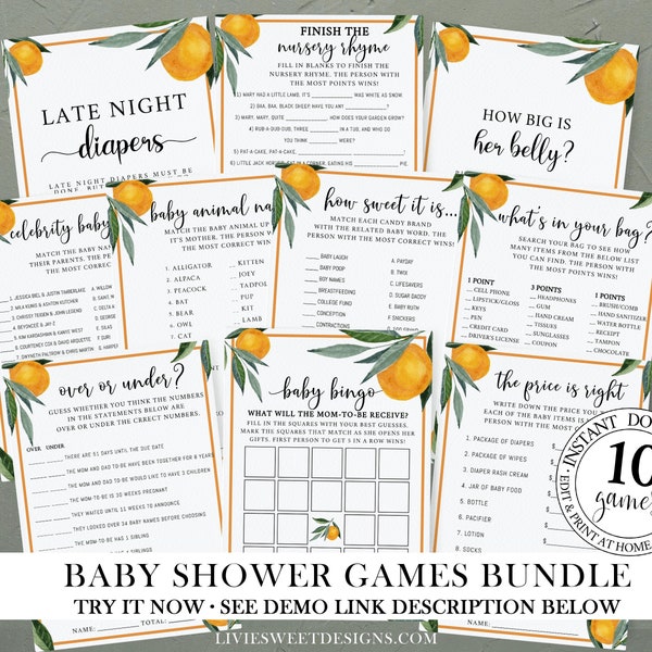 A Little Cutie is on the Way Baby Shower Game Bundle • Clementine Baby Shower Games • Baby Shower Printable • Instant Download CB