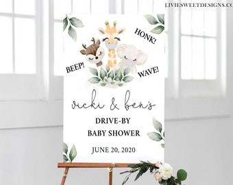 Drive By Baby Shower Welcome Sign Printable • Editable Sign • Quarantine Baby Animals • Social Distancing Party • Instant Download AMD