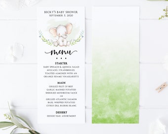 Printable Menu Template For Baby Shower, Elephant Themed Baby Shower Printable Template, EBG