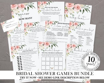 Blush Floral Bridal Shower Games • Blush Pink Greenery Printable Shower Games • Shower Sign • Instant Download • Printable Editable F22