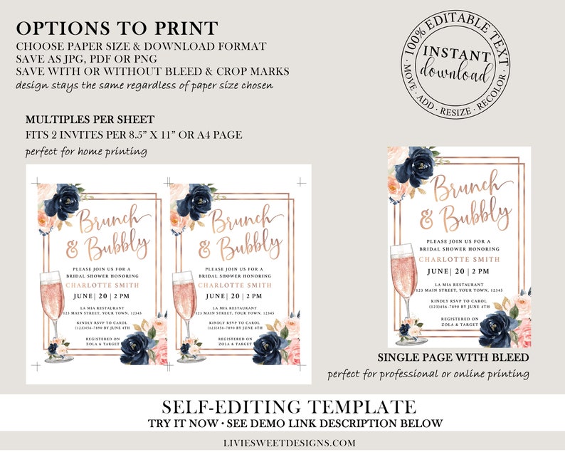 Bridal Shower Invitation, Bridal Brunch Invitation Instant Download Template, NBW image 4