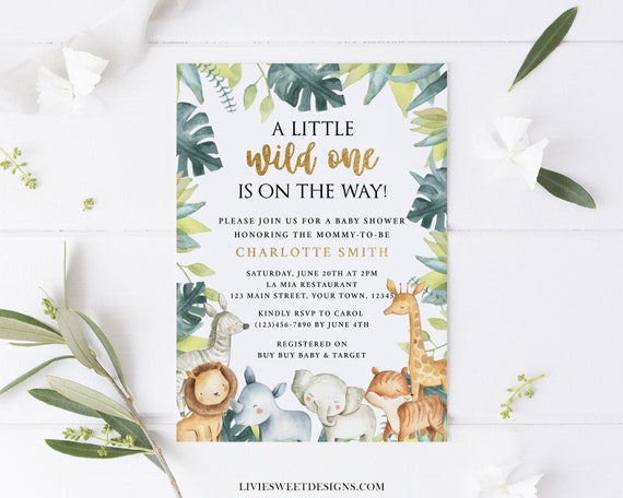 Safari Animals Baby Shower Tropical Leaves Invitation Wild