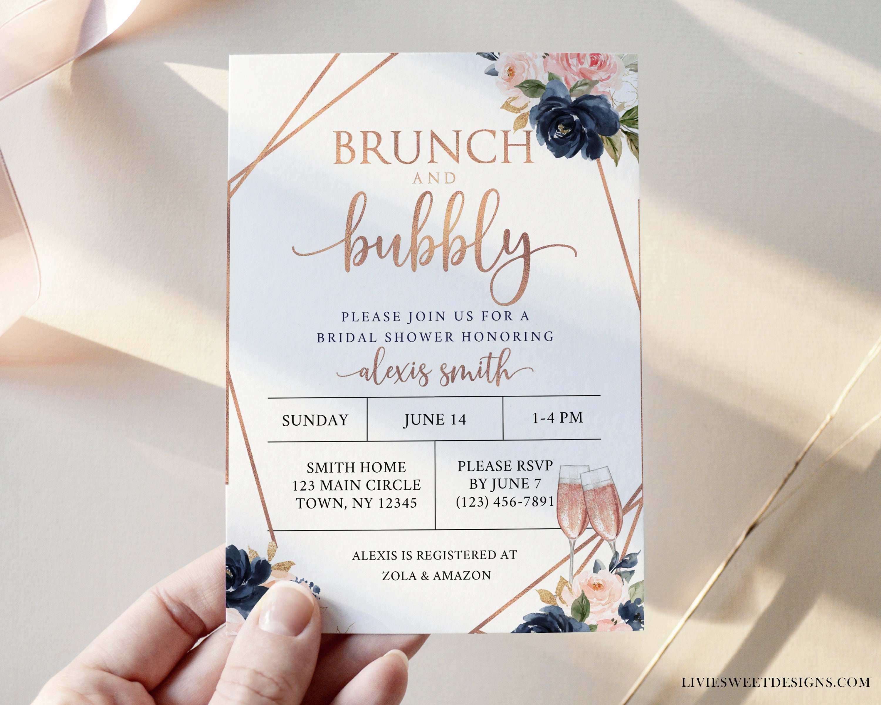 Engagement Wedding Shower Invitation Printed or Printable Bridal Shower Invitation Brunch /& Bubbly Couples SHIPPING INCLUDED 5x7