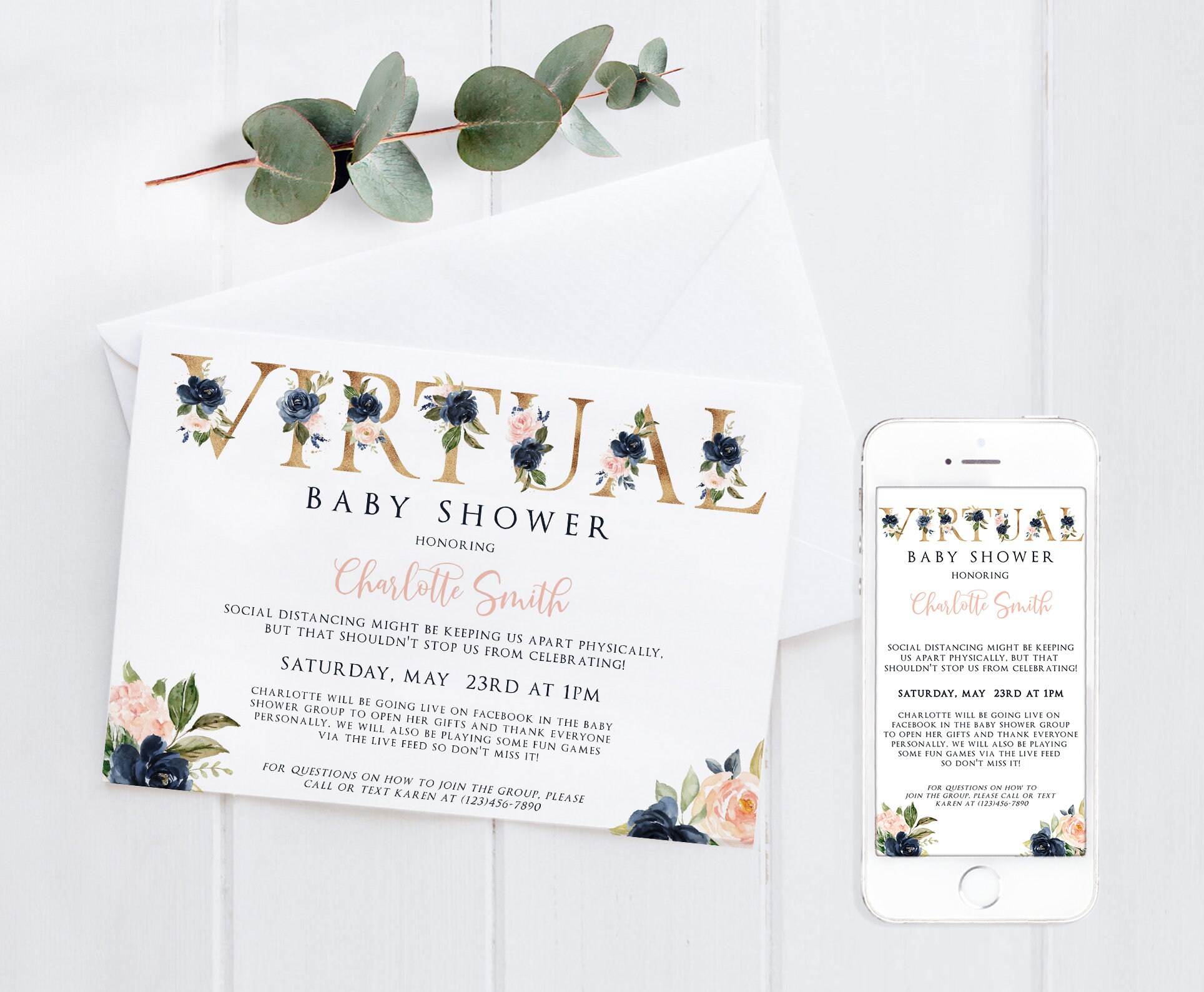 Zoom Virtual Baby Shower Invitation Baby Shower By Mail Etsy