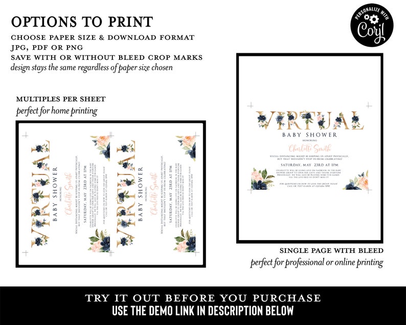 Zoom Virtual Baby Shower Invitation Baby Shower By Mail Etsy