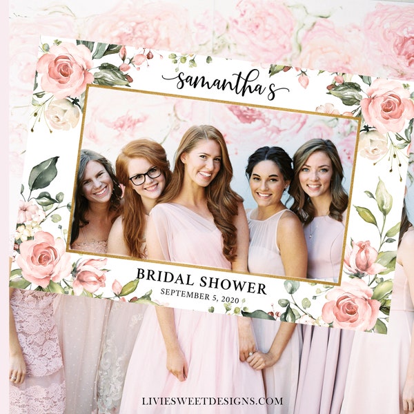 Bridal Shower Photo Prop Blush Pink Floral • Bridal Shower Selfie Frame • Blush Pink Instagram Cut Out Sign • Editable Instant Download F22