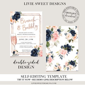 Bridal Shower Invitation, Bridal Brunch Invitation Instant Download Template, NBW image 3