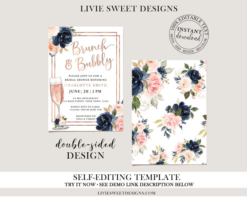 Bridal Shower Invitation, Bridal Brunch Invitation Instant Download Template, NBW image 3