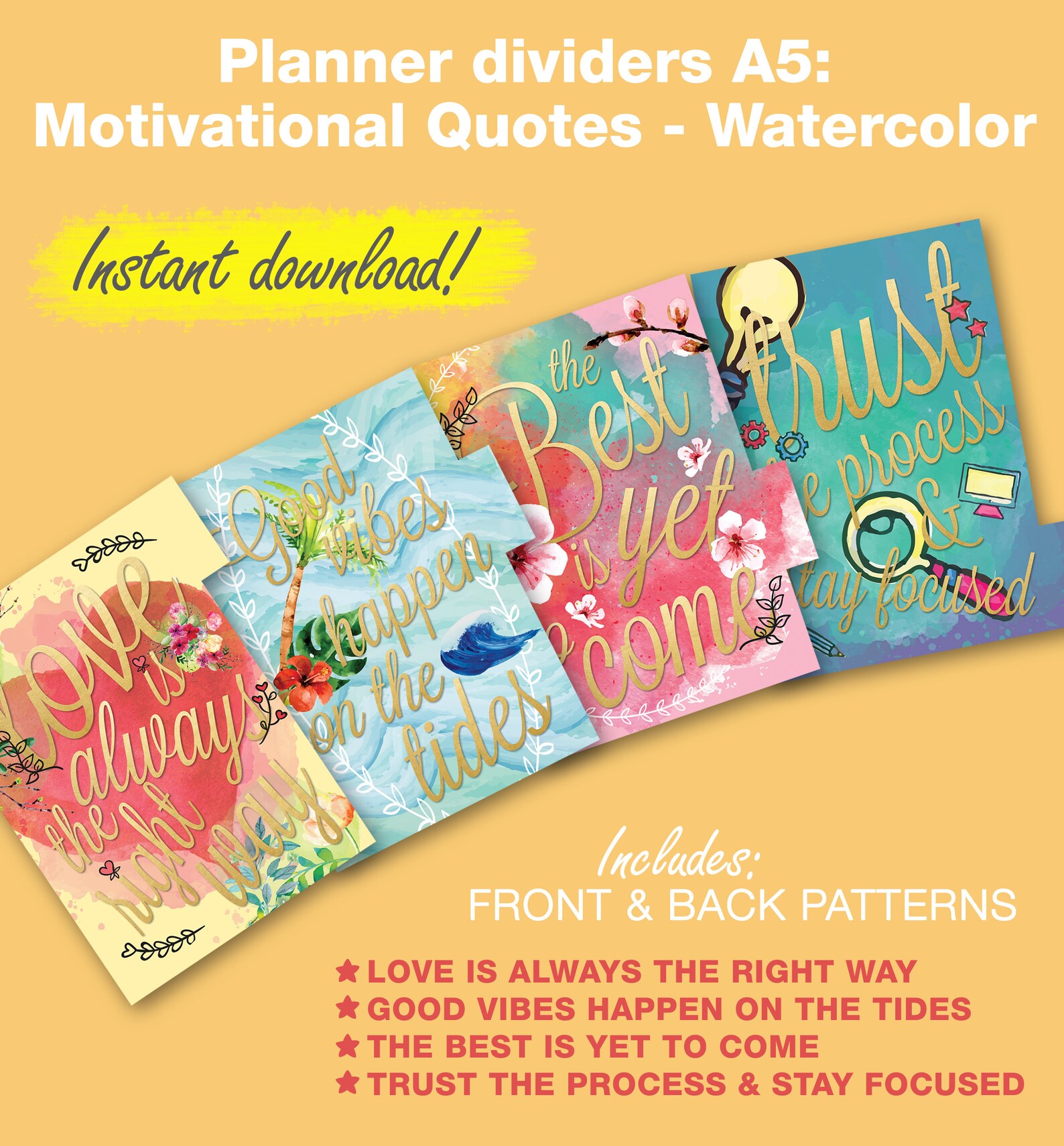 Planner Dividers A5: Motivational Quotes Watercolor A5 Planner Tabs ...