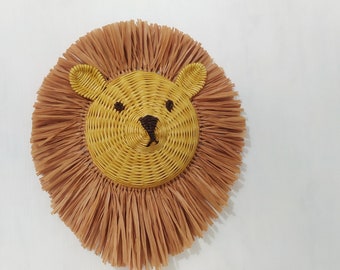 Lion wicker raffia wall hanging, Nursery wicker boho decor, Nursery raffia braided lion, Lion wall hanger, Kids room decor, Lion motif kids