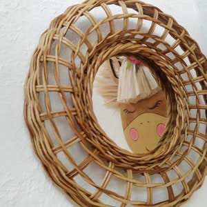 Mirror boho decor, Wicker mirror decor, Wall mirror decor, Wicker round mirror in wood color for wall decor, Housewarming gift