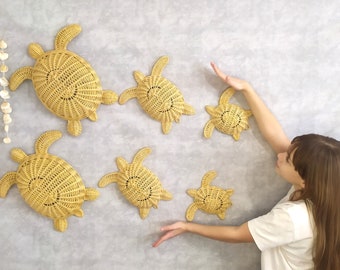 Wicker Turtle Wall Decor Set, Nautical Beach House Art